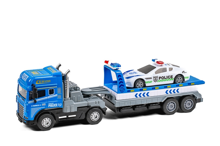 KLX Die-cast vrachtwagen met hanger, politieauto, licht & geluid (534680) in de groep SPEELGOED, KINDER- & BABYPRODUCTEN / Speelgoed / Speelgoedauto\'s bij TP E-commerce Nordic AB (D27774)