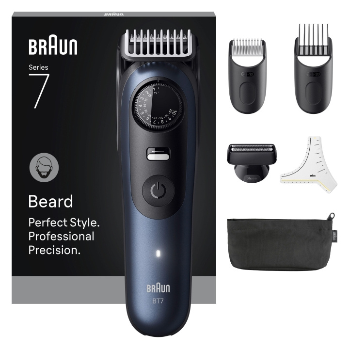 Braun Baardtrimmer Series 7, +6 kappersgereedschap, BT7520 - Zwart / Diepblauw in de groep BEAUTY & HEALTH / Haar & Styling / Scheren & Trimmen / Haartrimmers bij TP E-commerce Nordic AB (D28474)