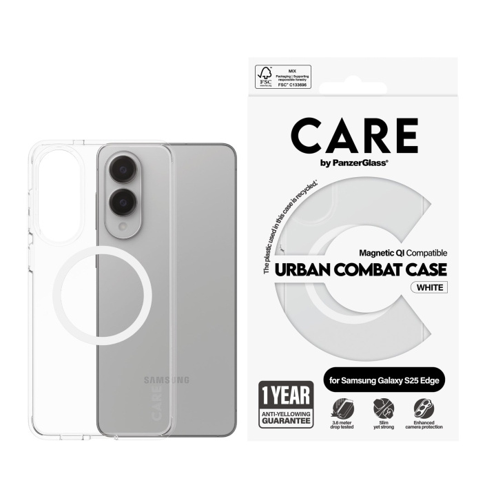 Panzer CARE by PanzerGlass - Flagship hoesje Transparant Urban Combat w. Wit Qi Compatibel Samsung S25 Edge in de groep SMARTPHONE & TABLETS / Mobielbescherming / Samsung bij TP E-commerce Nordic AB (D28638)