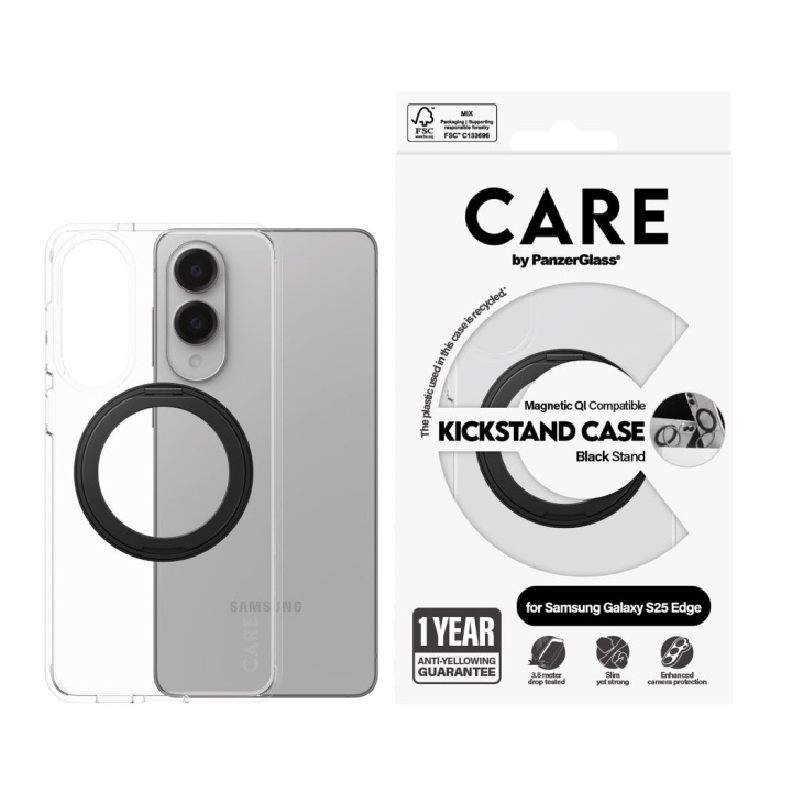 Panzer CARE by PanzerGlass - Feature Case Transparant m. Sorteer Kickstand & Qi Compatibel Samsung S25 Edge in de groep SMARTPHONE & TABLETS / Mobielbescherming / Samsung bij TP E-commerce Nordic AB (D28639)