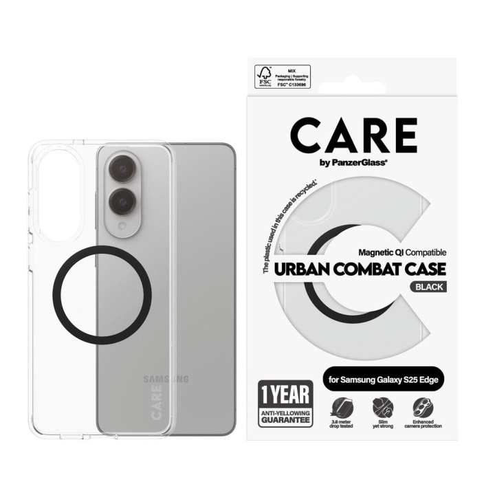Panzer CARE by PanzerGlass - Flagship hoesje Transparant Urban Combat w. Zwart Qi Compatibel Samsung S25 Edge in de groep SMARTPHONE & TABLETS / Mobielbescherming / Samsung bij TP E-commerce Nordic AB (D28642)