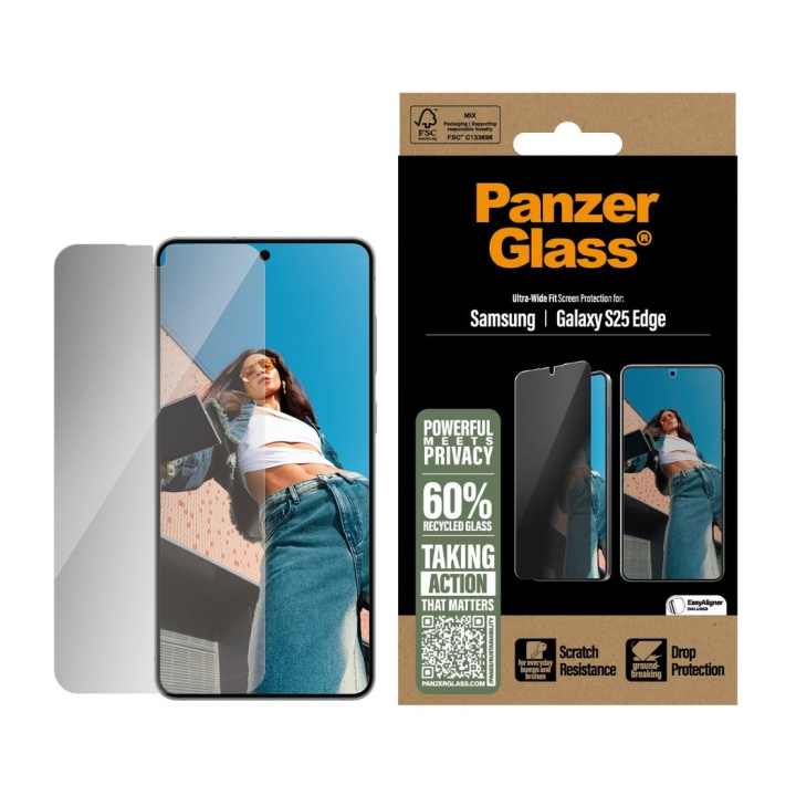 Panzer Glas - Privacy Screen Protector Samsung S25 Edge - Ultra-Wide Fit in de groep SMARTPHONE & TABLETS / Mobielbescherming / Samsung bij TP E-commerce Nordic AB (D28646)