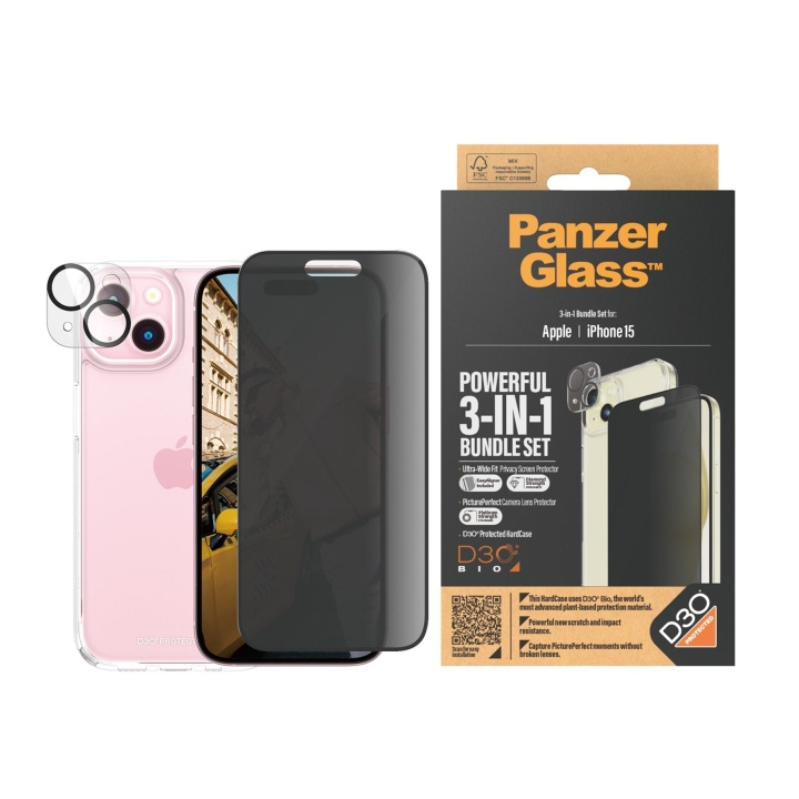PanzerGlass Apple Iphone 15 Ultra-Wide Fit 3-in-1 bundelset in de groep SMARTPHONE & TABLETS / Mobielbescherming / Apple / iPhone 15 bij TP E-commerce Nordic AB (D28895)