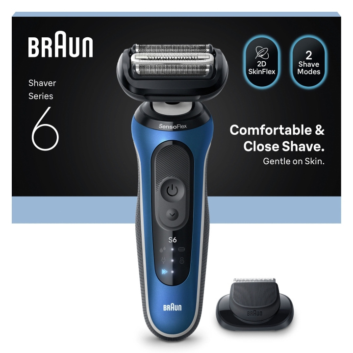 Braun Series 6 elektrisch scheerapparaat +1 opzetstuk - Blauw in de groep BEAUTY & HEALTH / Haar & Styling / Scheren & Trimmen / Scheerapparaten bij TP E-commerce Nordic AB (D28936)