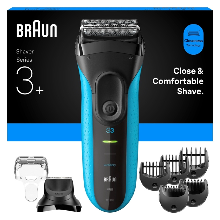 Braun Series 3+ elektrisch scheerapparaat met baardtrimmer, Wet & Dry - 3010BT - Blauw in de groep BEAUTY & HEALTH / Haar & Styling / Scheren & Trimmen / Scheerapparaten bij TP E-commerce Nordic AB (D28943)