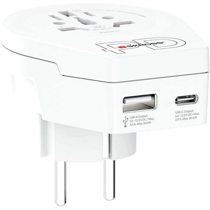 SKROSS Reseadapter Världen till Europa USB-A/USB-C 20W Jordad in de groep HUISHOUDEN & TUIN / Elektriciteit & Verlichting / Reisadapters bij TP E-commerce Nordic AB (D29487)