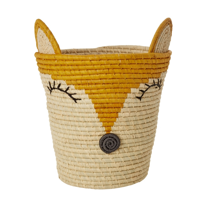 RICE Ronde mand van raffia met vossenkop - Geel in de groep SPEELGOED, KINDER- & BABYPRODUCTEN / Kinderkamer / Opslag bij TP E-commerce Nordic AB (D29685)