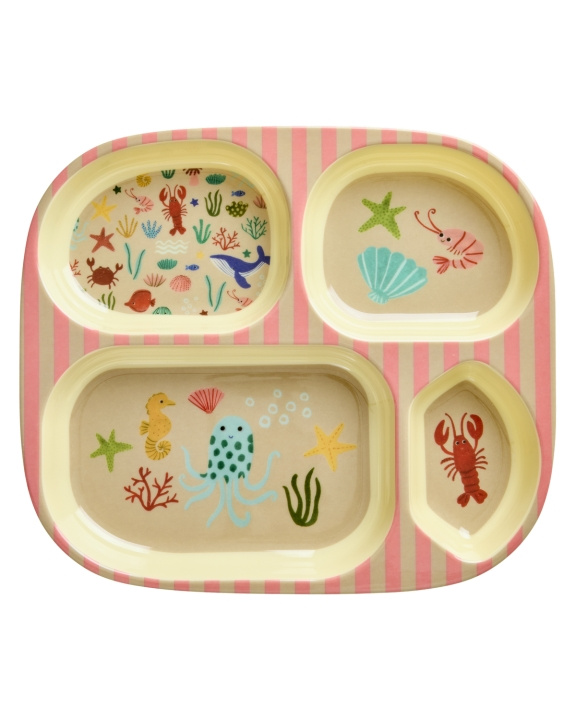 RICE Melamine Kids 4 Kamer Bord - Koraal Oceaan Print - Koraal in de groep SPEELGOED, KINDER- & BABYPRODUCTEN / Eten & Drinken / Kinderservies bij TP E-commerce Nordic AB (D29819)
