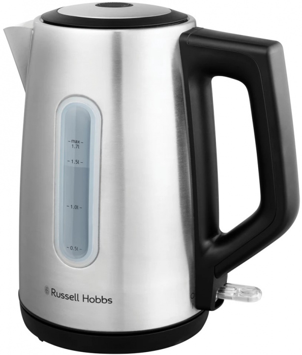 Russell Hobbs Heaton Waterkoker - Geborsteld Roestvrij Staal met Zwarte Accenten - 1.7L in de groep HUISHOUDEN & TUIN / Huishoudelijke apparaten / Water & Sap / Waterkokers bij TP E-commerce Nordic AB (D30180)