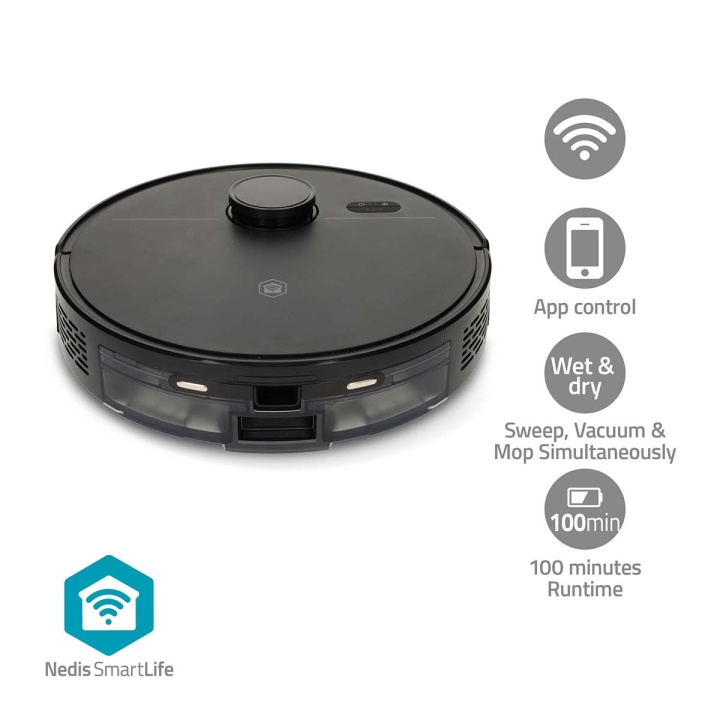 Nedis SmartLife Robotstofzuiger | Navigatiemethode: Laser navigatie | Wi-Fi | Capaciteit opvangreservoir: 0.59 l | Automatisch opladen | Maximale gebruiksduur: 1.75 uur | Zwart | Android™ / IOS in de groep HUISHOUDEN & TUIN / Schoonmaakproducten / Stofzuigers & Accessoires / Robotstofzuigers bij TP E-commerce Nordic AB (D30540)