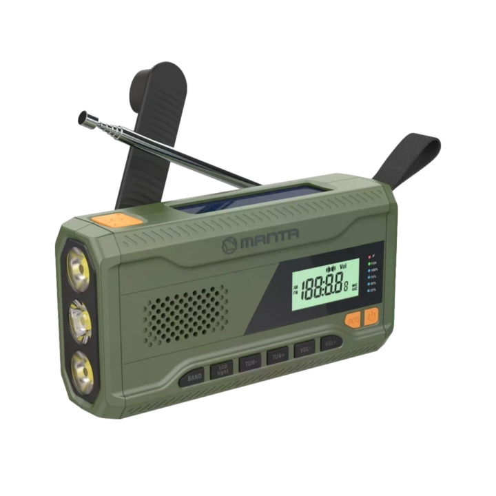 Manta Portable Emergency crank FM Radio, Solar Power Bank, Flashlight in de groep HOME ELECTRONICS / Audio & Beeld / Thuisbioscoop, Hifi en Draagbaar / Radio & Wekkers / Draadloze audiozender bij TP E-commerce Nordic AB (D30841)