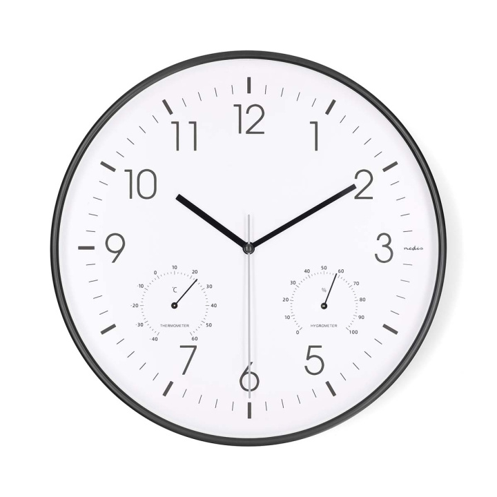 Nedis Wandklok | Diameter: 300 mm | Kunststof | Stille beweging | Thermometer | Hygrometer | Wit / Zwart in de groep HUISHOUDEN & TUIN / Horloges & Tellers / Wandklokken bij TP E-commerce Nordic AB (D32002)