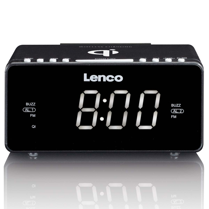 Lenco Stereo FM-klokradio met USB en Qi draadloos opladen voor smartphone Zwart in de groep HOME ELECTRONICS / Audio & Beeld / Thuisbioscoop, Hifi en Draagbaar / Radio & Wekkers / Wekkerradio bij TP E-commerce Nordic AB (D32173)