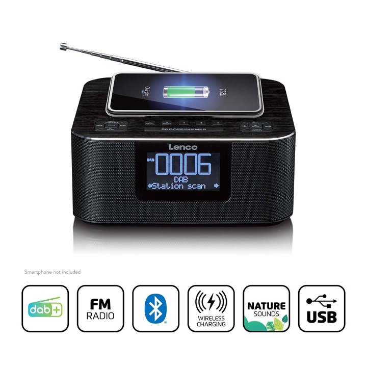 Lenco Stereo wekkerradio met DAB+ FM Bluetooth® draadloos opladen in de groep HOME ELECTRONICS / Audio & Beeld / Thuisbioscoop, Hifi en Draagbaar / Radio & Wekkers / Wekkerradio bij TP E-commerce Nordic AB (D32178)