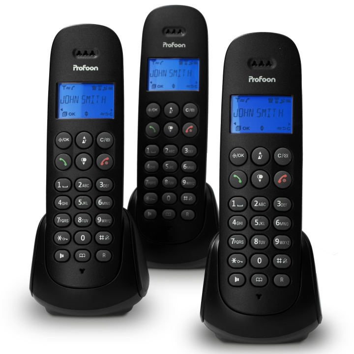 Profoon Draadloze telefoon met 3 handsets Zwart in de groep HOME ELECTRONICS / Audio & Beeld / Vaste telefonie bij TP E-commerce Nordic AB (D32362)