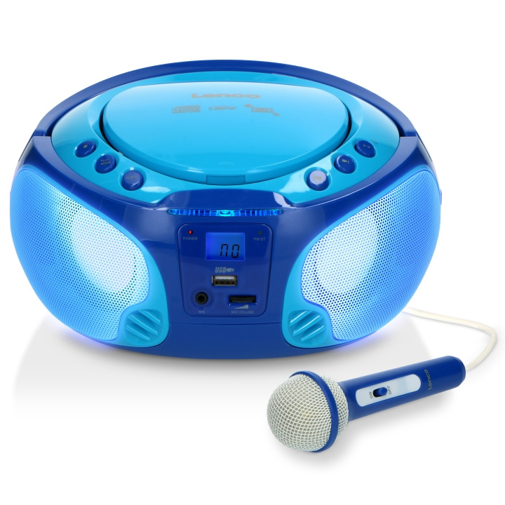 Lenco Draagbare FM Radio CD/MP3/USB Microfoon & Lichteffecten Blauw in de groep HOME ELECTRONICS / Audio & Beeld / Thuisbioscoop, Hifi en Draagbaar / Draagbare audiospelers / CD spelers bij TP E-commerce Nordic AB (D32397)