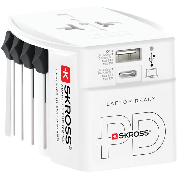 SKROSS Wereldreisadapter MUV USB AC30PD USB-A+USB-C PD 30W Ongeaard in de groep HUISHOUDEN & TUIN / Elektriciteit & Verlichting / Reisadapters bij TP E-commerce Nordic AB (D32478)