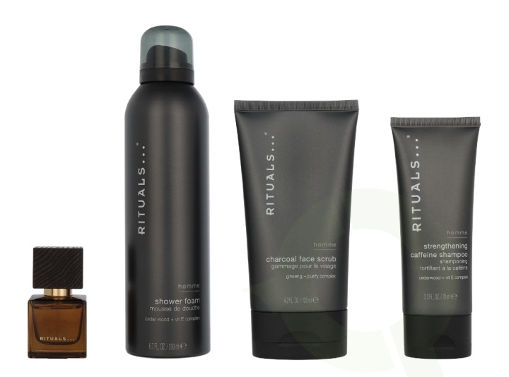 Rituals Homme Medium Giftset 2025 410 ml Charcoal Face Scrub 125ml/Shower Foam 200ml/Strengthening Caffeine Shampoo 70ml/Travel - L\'Essentiel 15 ml in de groep BEAUTY & HEALTH / Cadeausets / Cadeausets voor hem bij TP E-commerce Nordic AB (D32626)