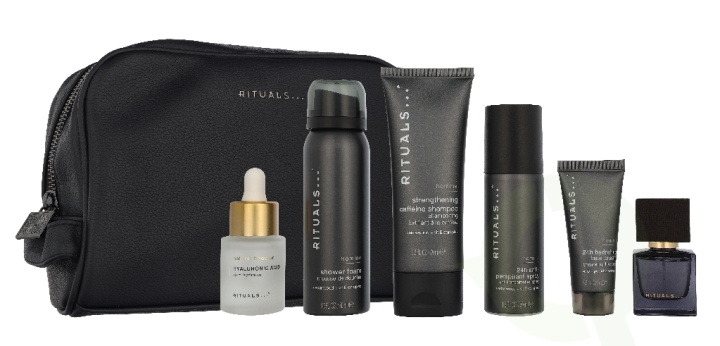 Rituals Homme Giftset 225 ml Roi d’Orient 15 ml/Homme Shower Foam 50ml/Homme 24h Anti-Perspirant Spray 50ml/Namaste Hyaluronic Acid Natural Booster 20 ml/Homme 24h Hydrating Face Cream 20ml/Homme Strengthening Caffeine Shampoo 70ml/Homme Toiletry Bag in de groep BEAUTY & HEALTH / Geuren & Parfum / Parfum / Parfum voor hem bij TP E-commerce Nordic AB (D32942)