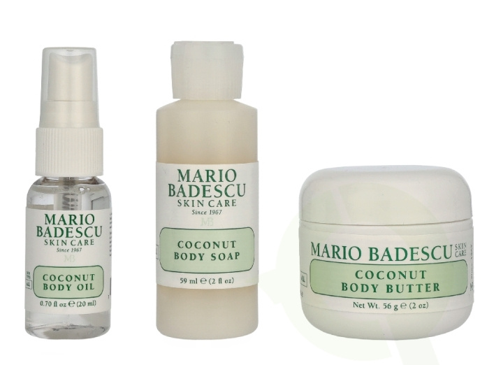 Mario Badescu Coconut Body Travel Trio Set 135 ml Hydrating Shower Gel 59ml/Intense Hydrating Body Butter 56g/Nourishing Body Oil Spray 20ml in de groep BEAUTY & HEALTH / Cadeausets / Cadeausets voor haar bij TP E-commerce Nordic AB (D33046)