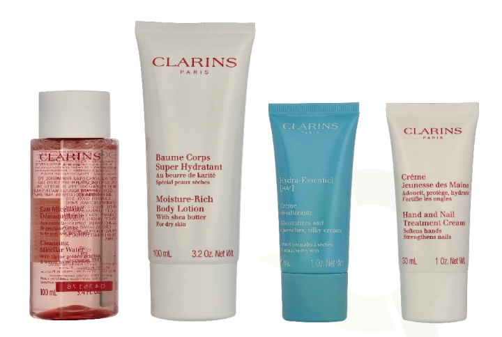 Clarins Head-To-Toe Moisturizing Essentials Set 228 ml Lotion 100ml/ Cream 30ml/Cleanser 50ml/Balm 15ml/Cream 30ml/Gel 3ml/Bag in de groep BEAUTY & HEALTH / Huidsverzorging / Gezicht bij TP E-commerce Nordic AB (D33427)