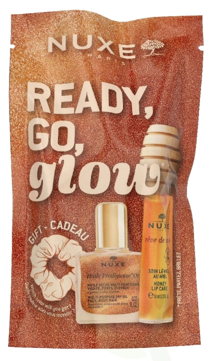 Nuxe Ready, Go, Glow Honey Set 20 ml Lip Treatment 10ml/Dry Oil 10ml/Scrunchie in de groep BEAUTY & HEALTH / Cadeausets / Cadeausets voor haar bij TP E-commerce Nordic AB (D33688)