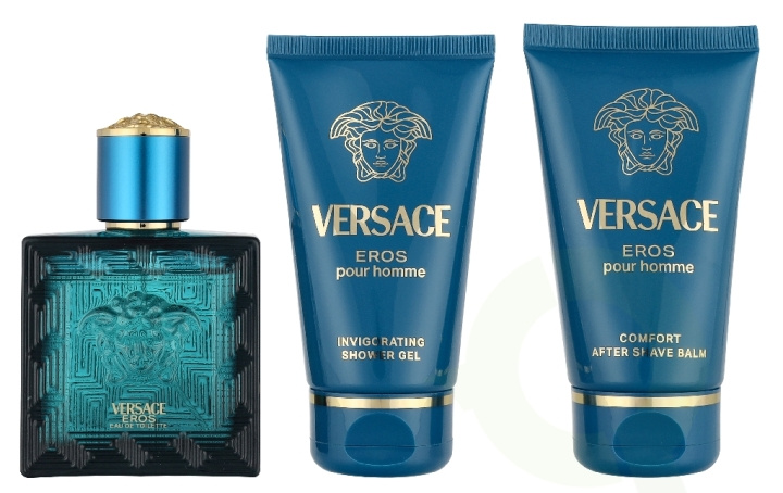 Versace Eros Pour Homme Giftset 150 ml Edt Spray 50ml/Bath & Shower Gel 50ml/Aftershave Balm 50ml in de groep BEAUTY & HEALTH / Geuren & Parfum / Parfum / Parfum voor hem bij TP E-commerce Nordic AB (D33829)