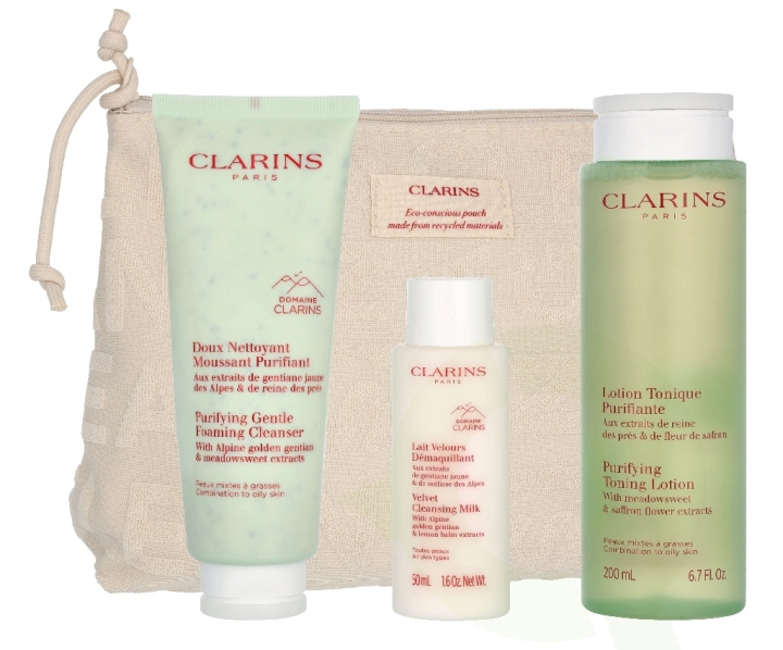 Clarins Cleansing Combination Set 375 ml Foaming Cleanser 125ml/Lotion 200ml/Milk 50ml/Purse in de groep BEAUTY & HEALTH / Huidsverzorging / Gezicht / Schoonmaak bij TP E-commerce Nordic AB (D34120)