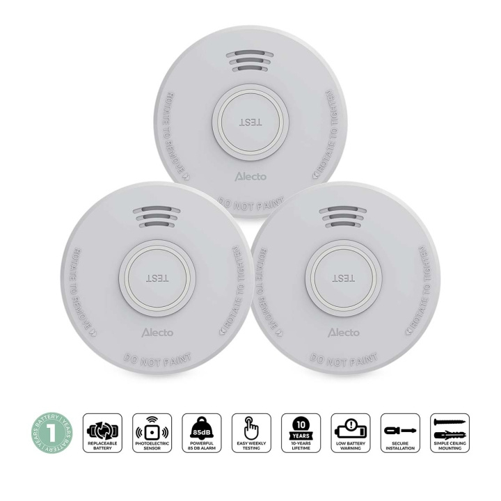 Alecto Stand-alone rookmelder met 1 jaar batterij 3 stuks in de groep HUISHOUDEN & TUIN / Alarm & Beveiliging / Vuur, rook, gas / Rookmelders bij TP E-commerce Nordic AB (D34875)