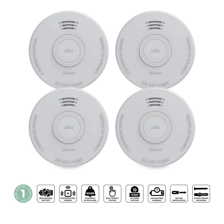 Alecto Stand-alone rookmelder met 1 jaar batterij 4 stuks in de groep HUISHOUDEN & TUIN / Alarm & Beveiliging / Vuur, rook, gas / Rookmelders bij TP E-commerce Nordic AB (D34876)