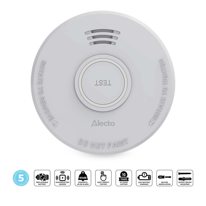 Alecto Rookmelder met batterij voor 5 jaar Wit in de groep HUISHOUDEN & TUIN / Alarm & Beveiliging / Vuur, rook, gas / Rookmelders bij TP E-commerce Nordic AB (D34878)
