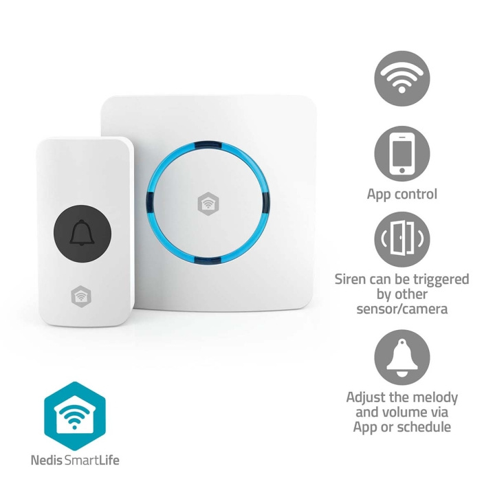 Nedis SmartLife Gong | RF, frequentie 433 MHz / Wi-Fi | Netvoeding | 60 melodieën | 100 - 240 V AC | Instelbaar volume | Wit in de groep HUISHOUDEN & TUIN / Smart home / Slimme huissystemen bij TP E-commerce Nordic AB (D34929)