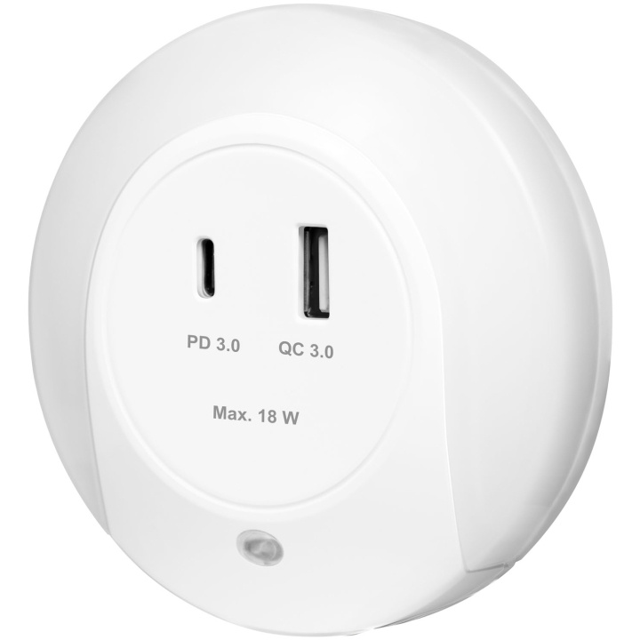 LogiLink Nattlampa LED skymningssensor Laddare 18W PD QC in de groep HOME ELECTRONICS / Verlichting / Nachtlampen bij TP E-commerce Nordic AB (D35837)