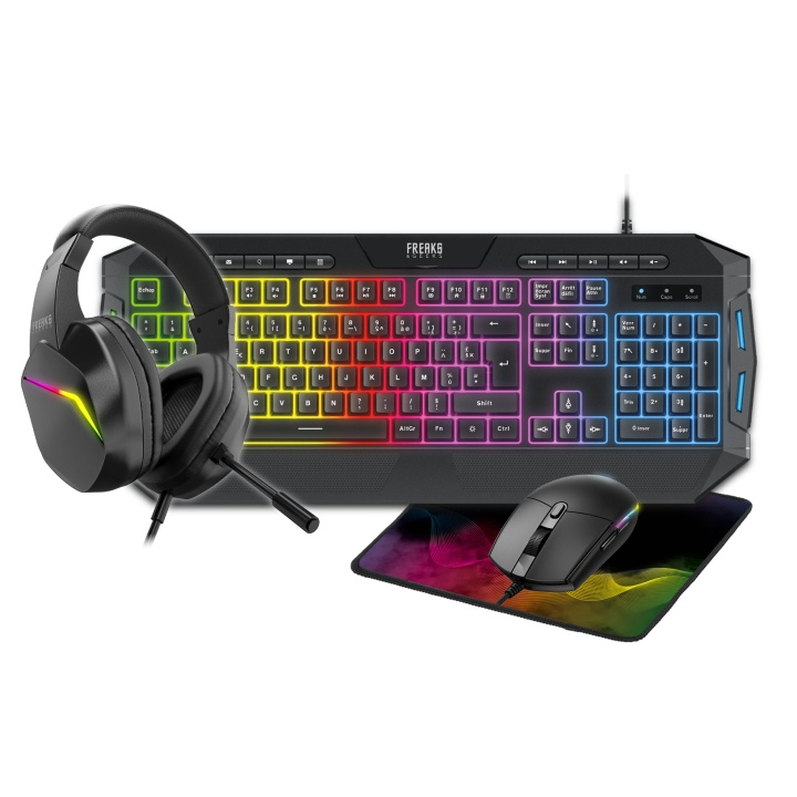 Freaks and Geeks 4-in-1-pakket QWERTZ-toetsenbord + muis + muismat + headset (RGB) in de groep COMPUTERS & RANDAPPARATUUR / GAMING / Toetsenborden bij TP E-commerce Nordic AB (D37166)