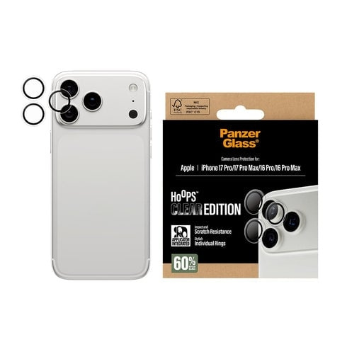 PanzerGlass Hoops Transparante cameralensbeschermer voor iPhone 17 Pro - iPhone 17 Pro Max - iPhone 16 Pro - 16 Pro Max - Transparant in de groep SMARTPHONE & TABLETS / Mobielbescherming / Apple / iPhone 17 bij TP E-commerce Nordic AB (D38232)