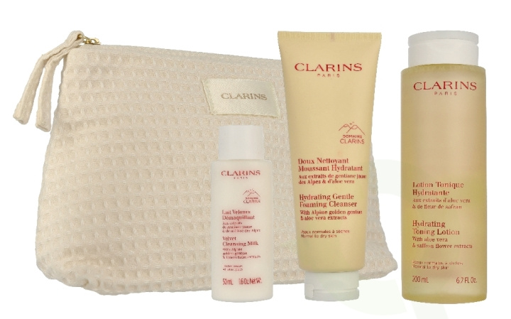 Clarins Age-Defying & Firming Essentials Set 375 ml Pouch/Cleanser 125ml/Lotion 200ml/Milk 50ml in de groep BEAUTY & HEALTH / Huidsverzorging / Gezicht bij TP E-commerce Nordic AB (D39504)