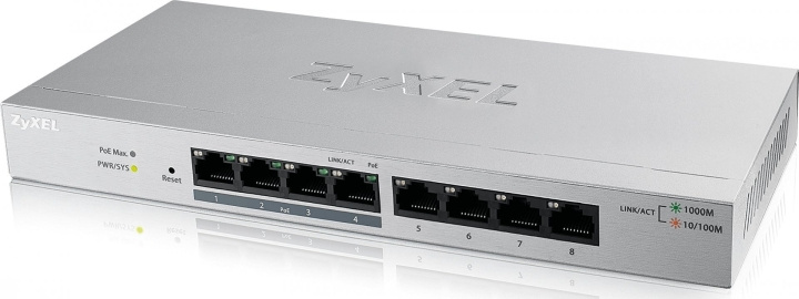 ZyXEL GS1200-8HPv2 - 8-poorts switch in de groep COMPUTERS & RANDAPPARATUUR / Netwerk / Schakelaars bij TP E-commerce Nordic AB (D39747)
