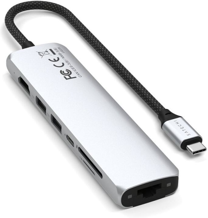 Satechi 7-in-1 USB-C Slim Multiport-adapter met Ethernet, zilver in de groep COMPUTERS & RANDAPPARATUUR / Computeraccessoires / USB-hubs bij TP E-commerce Nordic AB (D40463)