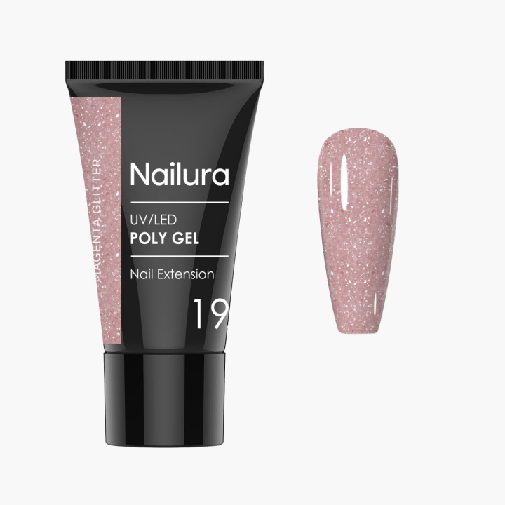 Nailura Poly Gel 19 - Magenta Glitter - 30 ml in de groep BEAUTY & HEALTH / Manicure/pedicure / Nagellak bij TP E-commerce Nordic AB (D41327)