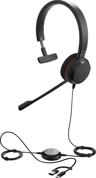 Jabra Evolve 20 headset, mono, MS, USB-C/USB-A- in de groep COMPUTERS & RANDAPPARATUUR / Computeraccessoires / Koptelefoon bij TP E-commerce Nordic AB (D41851)