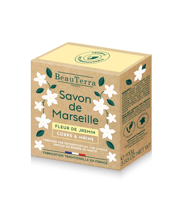 BeauTerra Marseille-zeep - Fleur de Jasmin - 100 in de groep BEAUTY & HEALTH / Huidsverzorging / Lichaamsverzorging / Geurende zeep bij TP E-commerce Nordic AB (D42371)