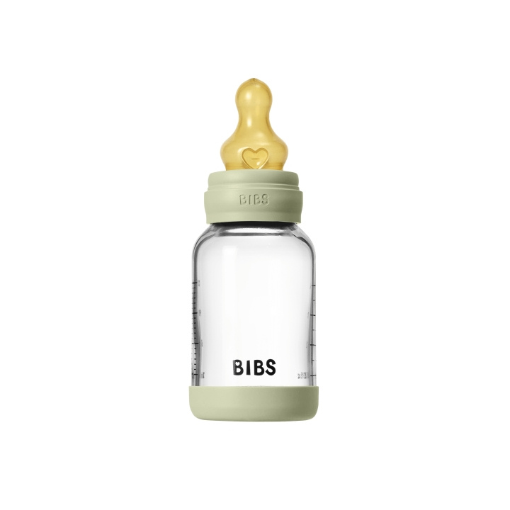 BIBS Glazen babyfles, rond, met latex-tepel en langzame doorstroming - Salie - 120 ml in de groep SPEELGOED, KINDER- & BABYPRODUCTEN / Eten & Drinken / Babyflessen & Accessoires bij TP E-commerce Nordic AB (D42637)