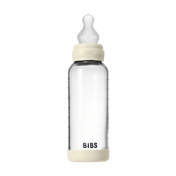 BIBS Glazen babyfles, rond, met siliconen speen en gemiddelde doorstroming - Ivoor - 240 ml in de groep SPEELGOED, KINDER- & BABYPRODUCTEN / Eten & Drinken bij TP E-commerce Nordic AB (D42638)