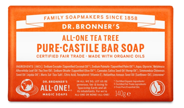 Dr. Bronner\'s - Zeep in staafvorm Tea Tree 140 g in de groep BEAUTY & HEALTH / Huidsverzorging / Lichaamsverzorging / Geurende zeep bij TP E-commerce Nordic AB (D43665)