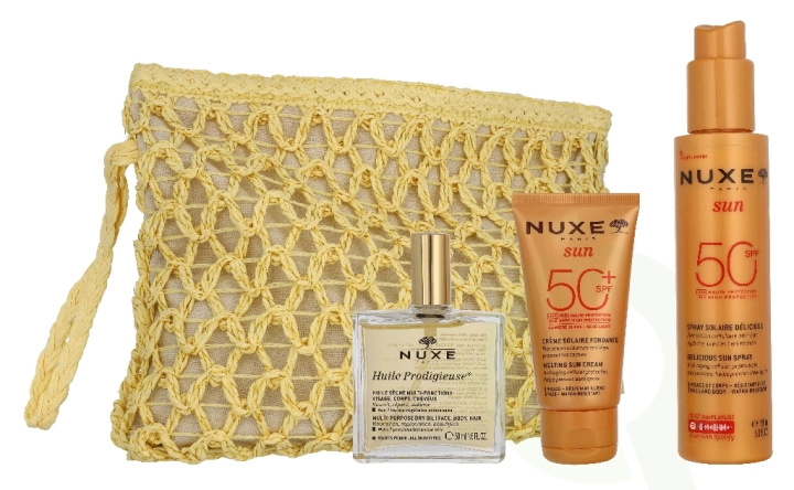 Nuxe Silky Summer Routine Set 250 ml Body Spray SPF50 150ml/Face Sunscreen Cream SPF50+ 50ml/Dry Care Oil 50ml in de groep BEAUTY & HEALTH / Cadeausets / Cadeausets voor haar bij TP E-commerce Nordic AB (D43799)