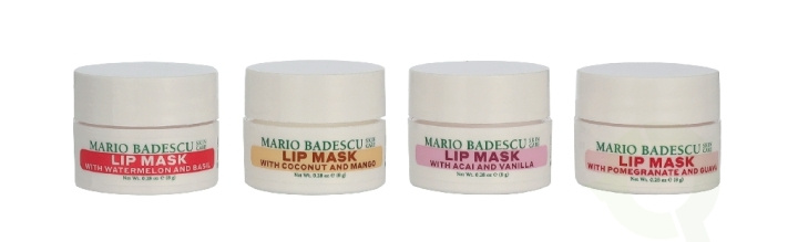 Mario Badescu Lip Mask Collection 32 g 4x8gr - Acai And Vanilla/Coconut And Mango/Watermelon And Basil/Pomegranate And Guava in de groep BEAUTY & HEALTH / Makeup / Lippen / Lippenbalsem bij TP E-commerce Nordic AB (D44142)