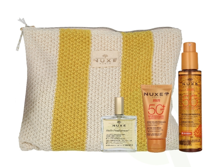 Nuxe Summer Set 250 ml Tanning Sun Oil SPF50 150ml/Melting Sun Cream SPF50 50ml/Huile Prodigieuse Multi-Puprose Dry Oil 50ml/Pouch in de groep BEAUTY & HEALTH / Huidsverzorging / Zonnebank / Zonnebescherming bij TP E-commerce Nordic AB (D45831)