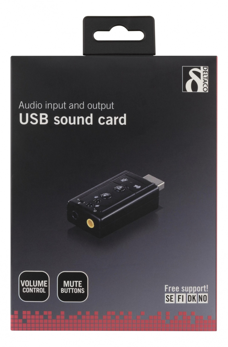 DELTACO USB-ljudkort, 7.1, mute, volym, 2x3,5mm, mic/hörlur