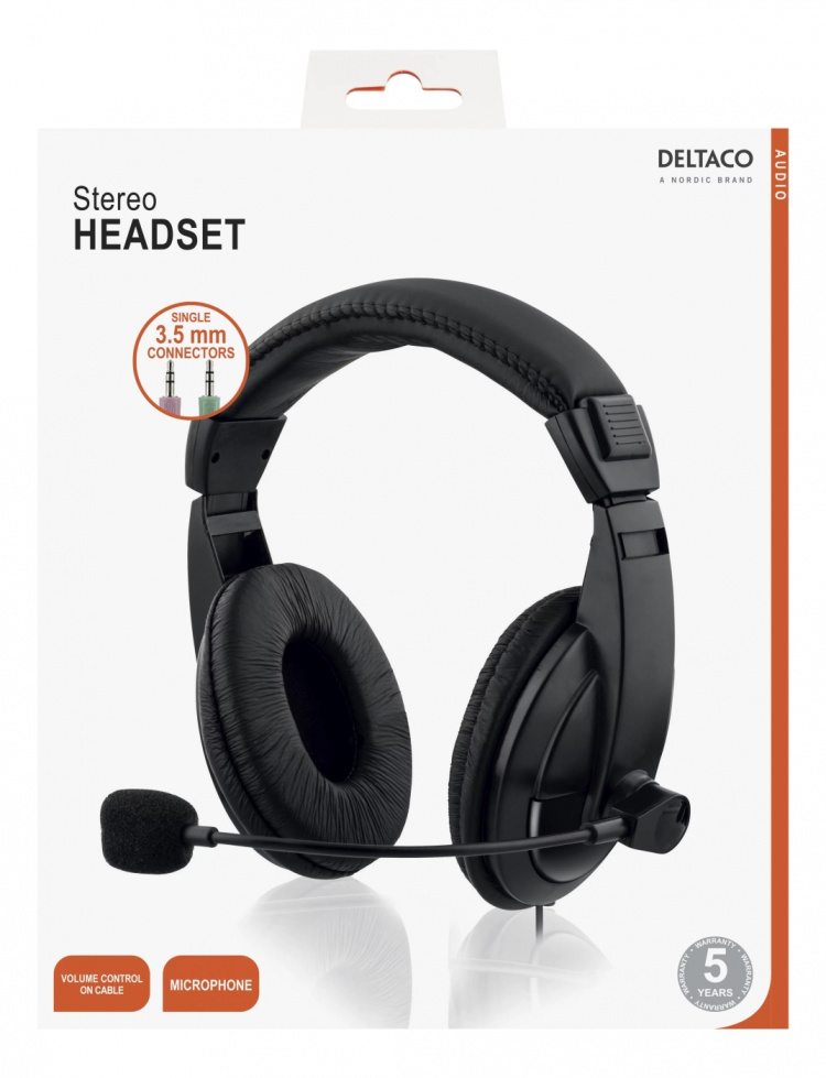DELTACO Stereo Headset, around ear, volume control, 2x 3,5mm, black DELTACO Stereo Headset, around ear, volume control, 2x 3,5mm, black