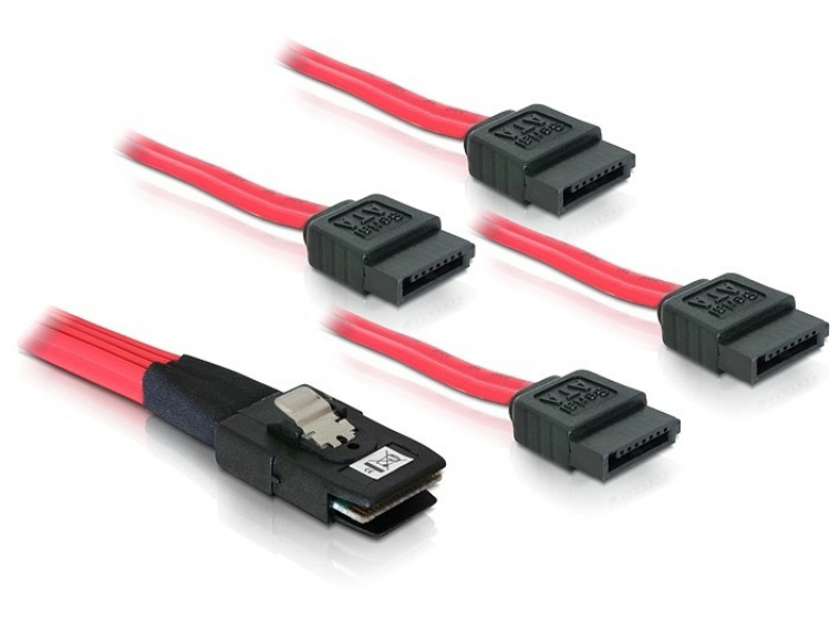 DeLOCK multilane SAS-kabel SFF8087 till 4xSATA 7-pin, 50 cm DeLOCK multilane SAS-kabel SFF8087 till 4xSATA 7-pin, 50 cm